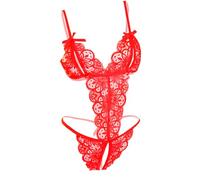 LEBENSFROH Set di Lingerie Sexy da Donna Intimo per Sesso Reggicalze Set Pizzo Intimo Trasparente Babydoll Negligé Bodysuit Erotico, Colore: rosso, XL