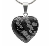 Lebensquelle Plus Ciondolo a cuore in vera pietra 2x2 cm | Ciondolo a cuore con anello color argento (Ossidiana fiocco di neve)