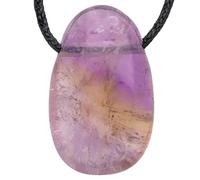 Lebensquelle Plus Ciondolo a goccia rara con nastro di cotone | Set collana in pietra naturale | ciondolo con pietra preziosa genuina | ciondolo a goccia in pietra tamburo forato, 3 cm, Acciaio