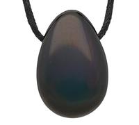 Lebensquelle Plus Ciondolo a goccia rara con nastro di cotone | Set collana in pietra naturale | ciondolo con pietra preziosa genuina | ciondolo a goccia in pietra tamburo forato, 3 cm, Acciaio