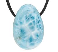 Lebensquelle Plus - Ciondolo Larimar a Forma di Goccia, Forato con Nastro in Cotone, Pietra Preziosa di Alta Qualità