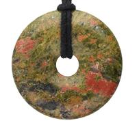 Lebensquelle Plus Donut in pietra naturale Ø 40 mm con cordoncino in cotone e scheda informativa | Pendente con cordoncino incluso (Unakite (Epidoto))