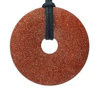 Lebensquelle Plus Donut in Pietra Naturale Ø 40 mm con Cordoncino in Cotone e Scheda informativa | Pendente con Cordoncino Incluso (Goldstone)