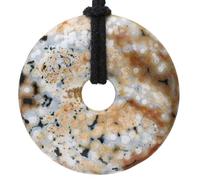 Lebensquelle Plus Donut in Pietra Naturale Ø 40 mm con Cordoncino in Cotone e Scheda informativa | Pendente con Cordoncino Incluso (Diaspro oceanico)