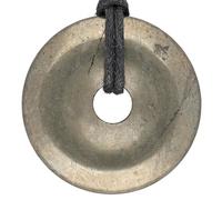 Lebensquelle Plus Donut in Pietra Naturale Ø 40 mm con Cordoncino in Cotone e Scheda informativa | Pendente con Cordoncino Incluso (Pirite)