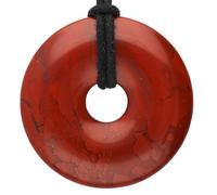 Lebensquelle Plus Donut in Pietra Naturale Ø 40 mm con Cordoncino in Cotone e Scheda informativa | Pendente con Cordoncino Incluso (Diaspro Rosso)