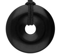 Lebensquelle Plus Donut in Pietra Naturale Ø 40 mm con Cordoncino in Cotone e Scheda informativa | Pendente con Cordoncino Incluso (Ossidiana)