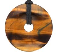 Lebensquelle Plus Donut in Pietra Naturale Ø 40 mm con Cordoncino in Cotone e Scheda informativa | Pendente con Cordoncino Incluso (Occhio di Tigre)