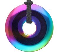 Lebensquelle Plus Donut in Pietra Naturale Ø 40 mm con Cordoncino in Cotone e Scheda informativa | Pendente con Cordoncino Incluso (Ematite Arcobaleno)