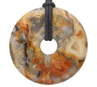 Lebensquelle Plus Donut in Pietra Naturale Ø 40 mm con Cordoncino in Cotone e Scheda informativa | Pendente con Cordoncino Incluso (Agata Crazy Lace)