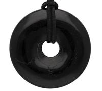 Lebensquelle Plus Donut in Pietra Naturale Ø 40 mm con Cordoncino in Cotone e Scheda informativa | Pendente con Cordoncino Incluso (Tormalina Nera (Schorl))