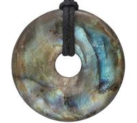 Lebensquelle Plus Donut in pietra naturale Ø 40 mm con cordoncino in cotone e scheda informativa | Pendente con cordoncino incluso (Labradorite)