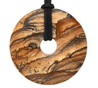 Lebensquelle Plus Donut in pietra naturale Ø 40 mm con cordoncino in cotone e scheda informativa | Pendente con cordoncino incluso (Diaspro paesaggio)