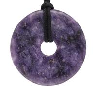 Lebensquelle Plus Donut in pietra naturale Ø 40 mm con cordoncino in cotone e scheda informativa | Pendente con cordoncino incluso (Lepidolite)