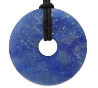 Lebensquelle Plus Donut in Pietra Naturale Ø 40 mm con Cordoncino in Cotone e Scheda informativa | Pendente con Cordoncino Incluso (Quarzo Blu)