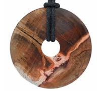 Lebensquelle Plus Donut in Pietra Naturale Ø 40 mm con Cordoncino in Cotone e Scheda informativa | Pendente con Cordoncino Incluso (Legno pietrificato)