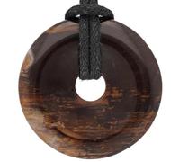 Lebensquelle Plus Donut in pietra preziosa Ø 30 mm con cordoncino in cotone | Ciondolo naturale | Collana curativa, incluso il cordoncin (legno pietrificato)
