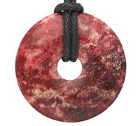 Lebensquelle Plus Donut in pietra preziosa Ø 30 mm con cordoncino in cotone | Ciondolo naturale | Collana curativa, incluso il cordoncin (Thulite rossa)