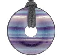 Lebensquelle Plus Donut in pietra preziosa Ø 30 mm + cordoncino in cotone + scheda pietra | Ciondolo naturale | Vera collana curativa, incluso il cordoncino (Fluorite)