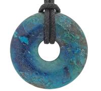 Lebensquelle Plus Donut in pietra preziosa Ø 30 mm + cordoncino in cotone + scheda pietra | Ciondolo naturale | Vera collana curativa, incluso il cordoncino (Crisocolla)