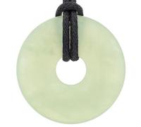 Lebensquelle Plus Donut in pietra preziosa Ø 30 mm + cordoncino in cotone + scheda pietra | Ciondolo naturale | Vera collana curativa, incluso il cordoncino (Giada cinese)