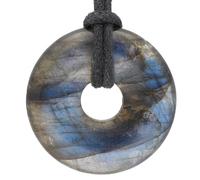 Lebensquelle Plus Donut in pietra preziosa Ø 30 mm + cordoncino in cotone + scheda pietra | Ciondolo naturale | Vera collana curativa, incluso il cordoncino (Labradorite)