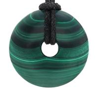 Lebensquelle Plus Donut in pietra preziosa Ø 30 mm + cordoncino in cotone + scheda pietra | Ciondolo naturale | Vera collana curativa, incluso il cordoncino (Malachite)