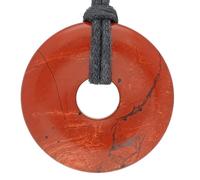 Lebensquelle Plus Donut in pietra preziosa Ø 30 mm + cordoncino in cotone + scheda pietra | Ciondolo naturale | Vera collana curativa, incluso il cordoncino (Diaspro rosso)