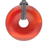 Lebensquelle Plus Donut in pietra preziosa Ø 30 mm + cordoncino in cotone + scheda pietra | Ciondolo naturale | Vera collana curativa, incluso il cordoncino (Corniola)