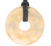 Lebensquelle Plus Donut in pietra preziosa Ø 30 mm + cordoncino in cotone + scheda pietra | Ciondolo naturale | Vera collana curativa, incluso il cordoncino (Citrino)