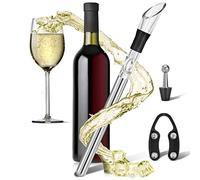 LEBEXY Bacchetta refrigerante per vino in acciaio inox con beccuccio e decantatore, regalo per gli amanti del vino, asta refrigerante per bottiglie di vino, set con 1 asta di raffreddamento