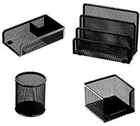 Lebez Set scrivania 1424-N - 4 accessori in rete metallica - Nero