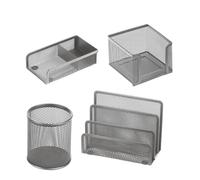 Set Scrivania in Rete Metallica Lebez - 4 Accessori - 1424-S (Argento)