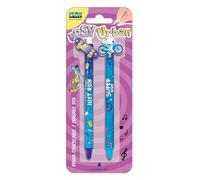 Lebez Upsy Urban 2x Penne Cancellabili a Scatto con Clip Morbida e Gomma Integrata Inchiostro Blu, Soggetti Assortiti