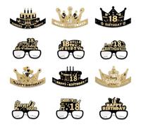LEBKFT 12 cappelli di carta con occhiali di compleanno, colore nero e oro, decorazioni per feste classiche maschili e femminili, accessori per foto interessanti per feste di compleanno (18°)