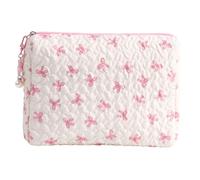 LEBKFT Elegante borsa per il trucco con fiocco rosa e bianco, piccola borsa per il trucco trapuntata per borsa, graziosa mini borsa per il trucco per viaggi e uso quotidiano, Pochette, Minimalista