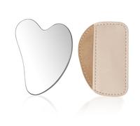 LEBKFT Strumento Gua Sha a forma di cuore in acciaio inox, raschietto per massaggio viso e corpo, per la cura della pelle, sollievo dal gonfiore, tensione muscolare, drenaggio linfatico facciale