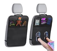 lebogner Back Seat Cover For Kids + 3 Pocket Storage Organizer, 2 Pack X-Large Waterproof Kick Mats Backseat Protector, Car Seat Back Protectors For Vehicles To Protect From Dirt, Mud & Scratches