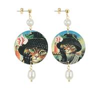 Lebole Gioielli Orecchini da Donna The Circle Gatto Con Cappello Piccolo Perla