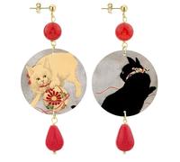 Lebole Gioielli Orecchini The Circle da Donna Gatto Bianco e Nero Classico Rubino