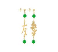 LEBOLE MAISON ORECCHINI KANJI AMICIZIA BAMBÙ MINI OTTONE PIETRA VERDE