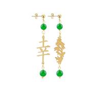 LEBOLE MAISON ORECCHINI KANJI FORTUNA BAMBÙ MINI OTTONE PIETRA VERDE