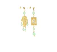 LEBOLE MAISON ORECCHINI KIMONO OTTONE TRAFORATO MINI PIETRA VERDE GIADA