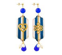 Lebole Maison Orecchini Mizuhiki Cuore e Infinito Piccolo Righe Blu