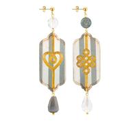 Lebole Maison Orecchini Mizuhiki Cuore e Infinito Piccolo Righe Grigio