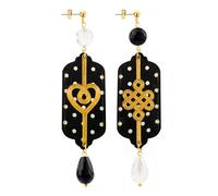 Lebole Maison Orecchini Mizuhiki Cuore e Infinito Piccolo Righe Nero