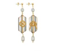 Lebole Maison Orecchini Mizuhiki Quadrifoglio e Nodo Mini Righe Grigio