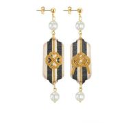 Lebole Maison Orecchini Mizuhiki Quadrifoglio e Nodo Mini Righe Nero