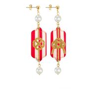 Lebole Maison Orecchini Mizuhiki Quadrifoglio e Nodo Mini Righe Rosso