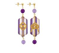 Lebole Maison Orecchini Mizuhiki Quadrifoglio e Nodo Mini Righe Viola